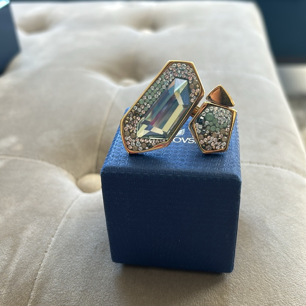 Swarovski open top  statement gold-tone ring with geometric crystals